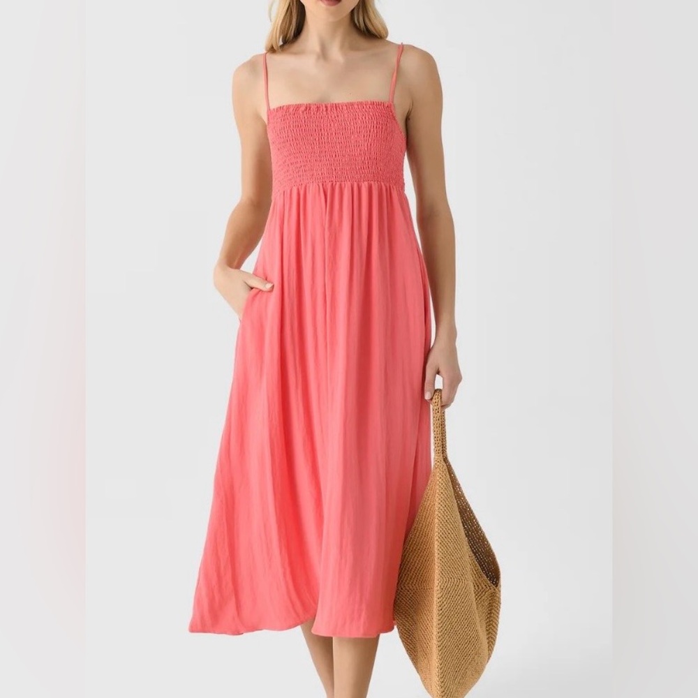 Z Supply Coral Pink Smocked Midi Sundress